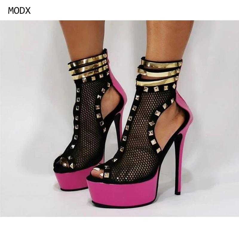2026 Women's Pink Platform Peep Toe High Heel Ankle Boots, Black Mesh Studded Gladiator Sandals, Stiletto Heel Open Toe 44
2026 Women's Pink Platform Peep Toe High Heel Ankle Boots, Black Mesh Studded Gladiator Sandals, Stiletto Heel Open Toe 44