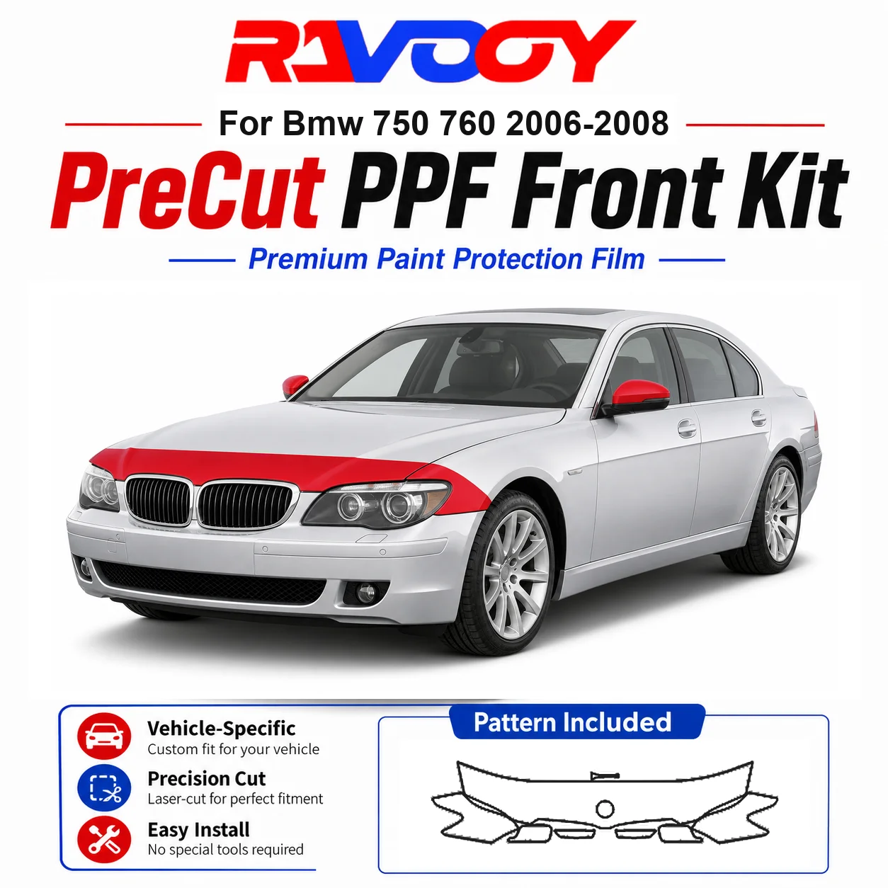 8.5mil TPU Precut PPF Kit For BMW 750 760 2006-2008 - Hood, Fenders & Mirror Set - Self-Healing Clear Bra Film
8.5mil TPU Precut PPF Kit For BMW 750 760 2006-2008 - Hood, Fenders & Mirror Set - Self-Healing Clear Bra Film