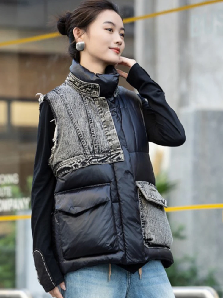 Осень-зима глянцевый джинсовый теплый пуховый жилет женский жилет на молнии женский белый утиный пух воротник-стойка жилеты без рукавов
Осень-зима глянцевый джинсовый теплый пуховый жилет женский жилет на молнии женский белый утиный пух воротник-стойка жилеты без рукавов