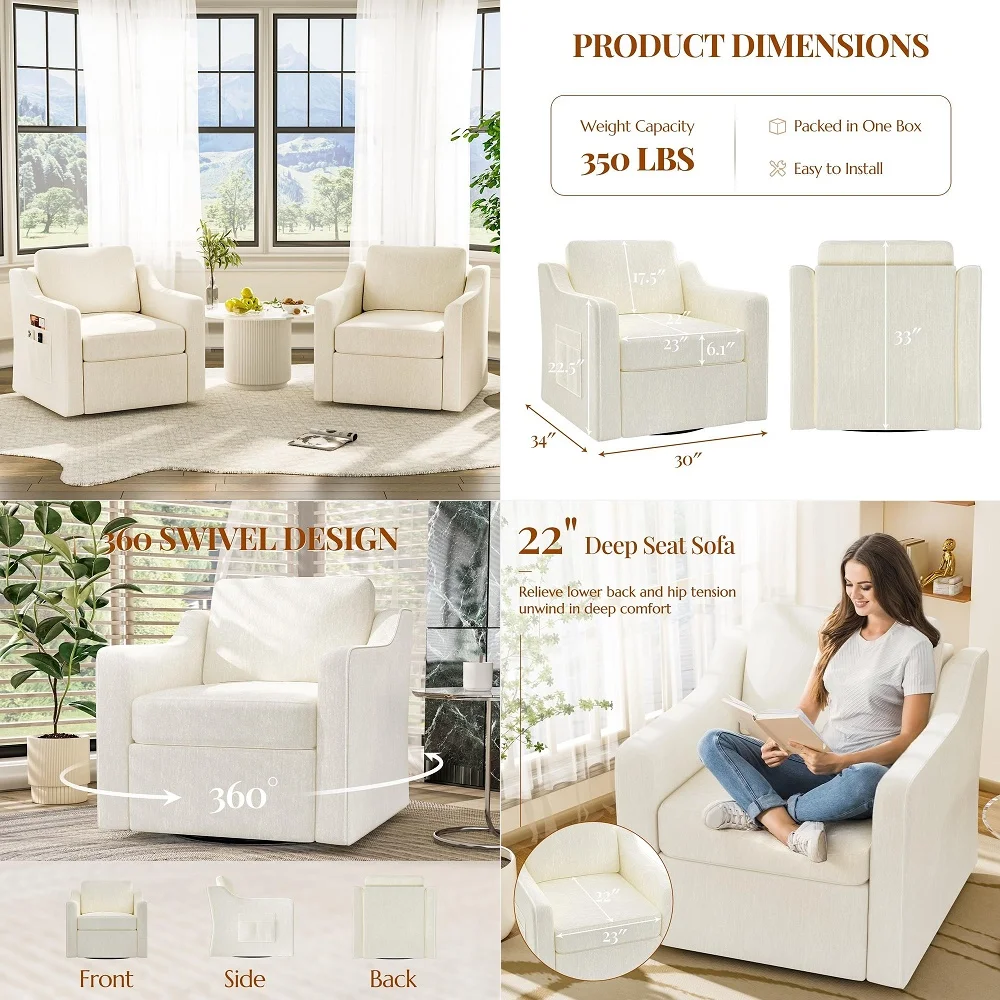 Swivel Accent Chair Set of 2, Large Comfy Reading Chairs, Square SingleSeat Armchair Upholstered Sofa for Reading, Nursery, Liv
Swivel Accent Chair Set of 2, Large Comfy Reading Chairs, Square SingleSeat Armchair Upholstered Sofa for Reading, Nursery, Liv