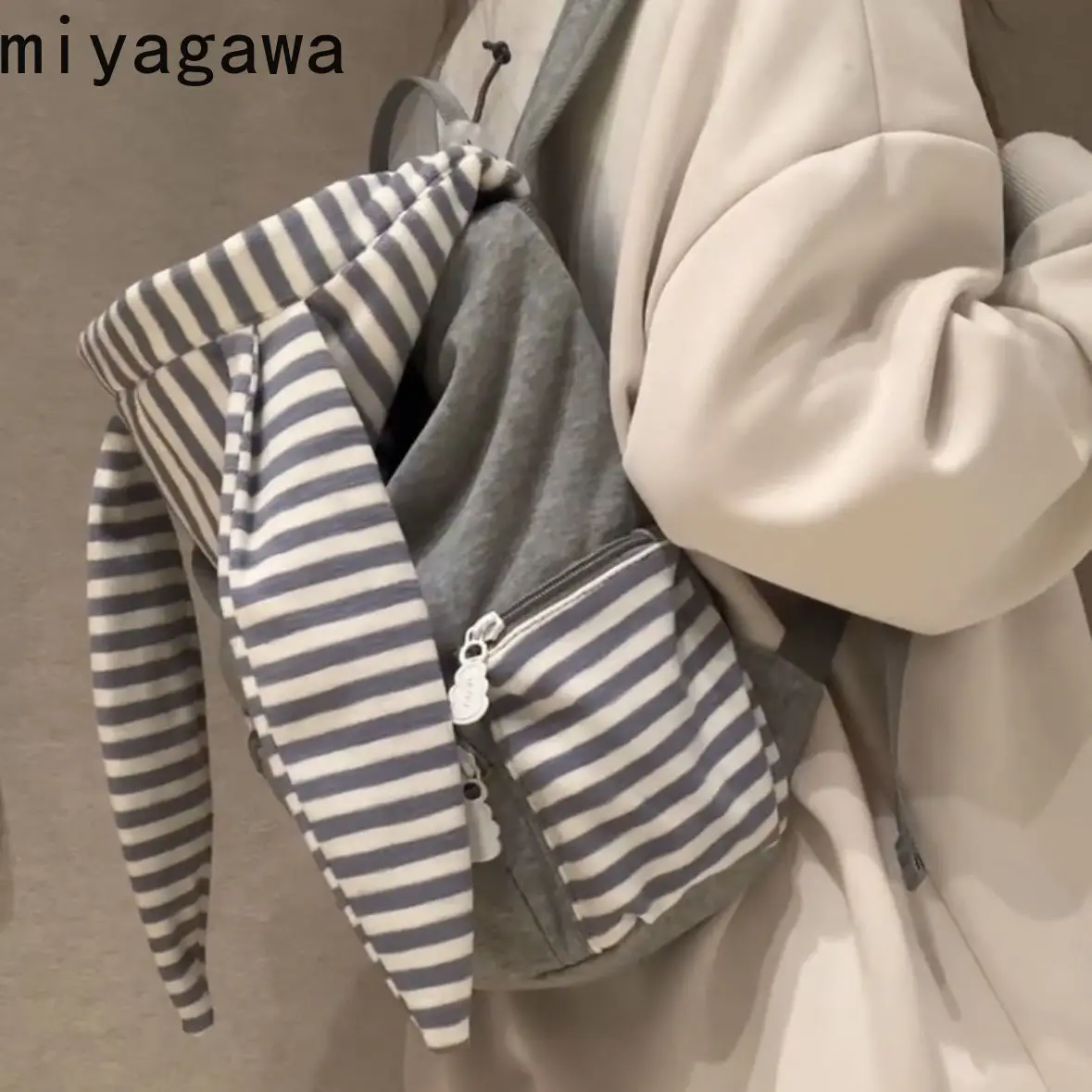 Miyagawa New Rabbit Ear Backpack Fashion Patchwork Striped Students Class Commuting Backpacks
Miyagawa New Rabbit Ear Backpack Fashion Patchwork Striped Students Class Commuting Backpacks