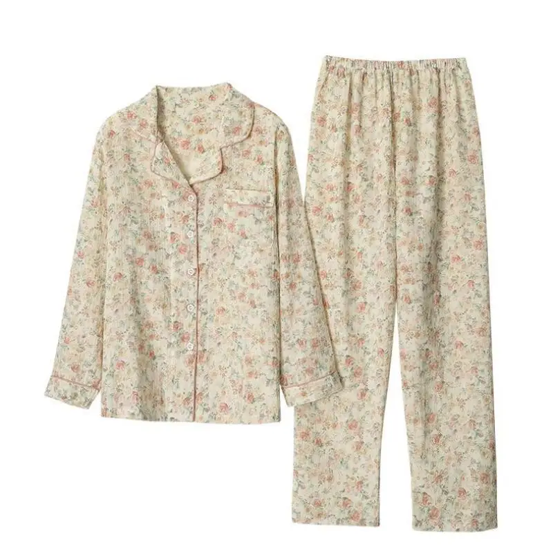 Женская пижама из чистого хлопка с длинными рукавами и брюками, домашняя одежда в стиле Ins для весны и осени, с отложным воротником
Женская пижама из чистого хлопка с длинными рукавами и брюками, домашняя одежда в стиле Ins для весны и осени, с отложным воротником