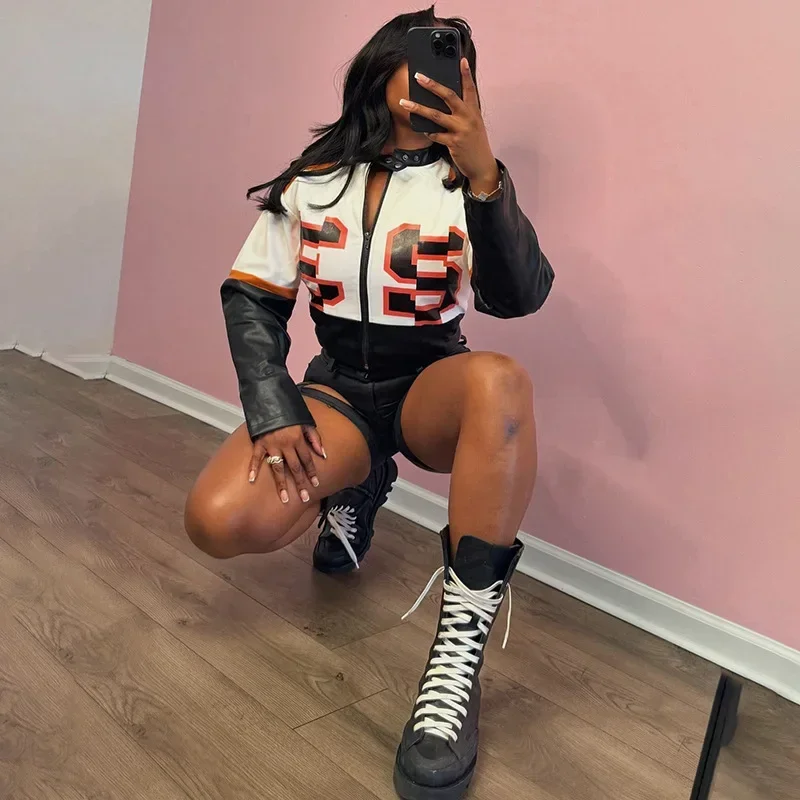 Leather Patchwork Jackets Women Cyber Racer Coat Y2K Streetwear 2025 Winter Clothes Elegant Sexy Embroidery Crop Jackets Coats
Leather Patchwork Jackets Women Cyber Racer Coat Y2K Streetwear 2025 Winter Clothes Elegant Sexy Embroidery Crop Jackets Coats