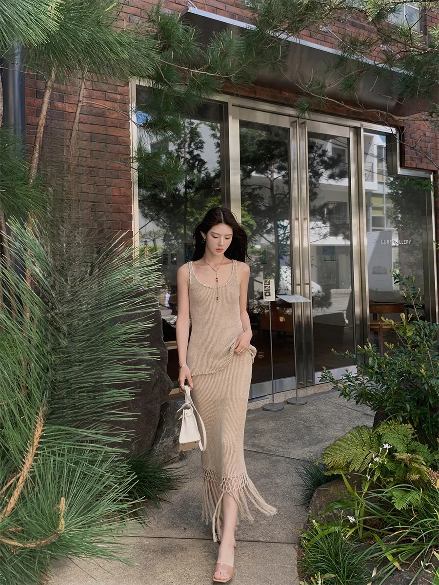 Summer New Women's Set ASM ANNA Unique Handwoven Braid Rope Lace Trim Linen Vest Tassel f Skirt Ele Sle round Ne
Summer New Women's Set ASM ANNA Unique Handwoven Braid Rope Lace Trim Linen Vest Tassel f Skirt Ele Sle round Ne