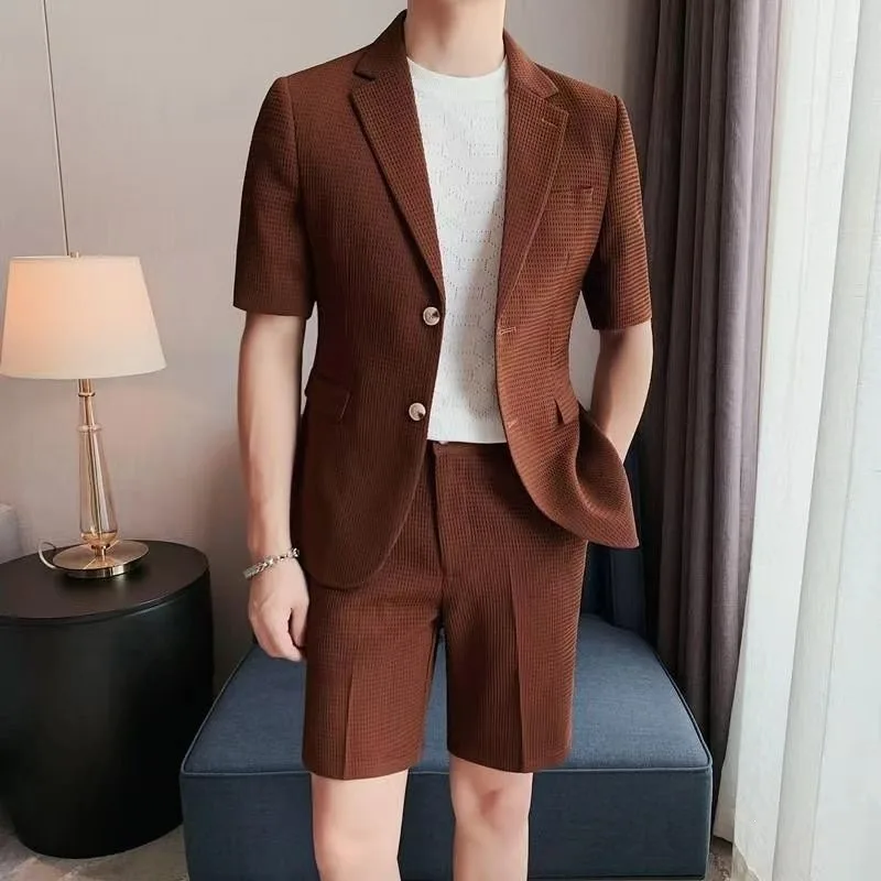 KIDWHXR Summer Men Suit Set Thin Slim Single-breasted Short Sleeve Blazer Male Straight-leg Shorts Man Casual 2-piece Outfit
KIDWHXR Summer Men Suit Set Thin Slim Single-breasted Short Sleeve Blazer Male Straight-leg Shorts Man Casual 2-piece Outfit
