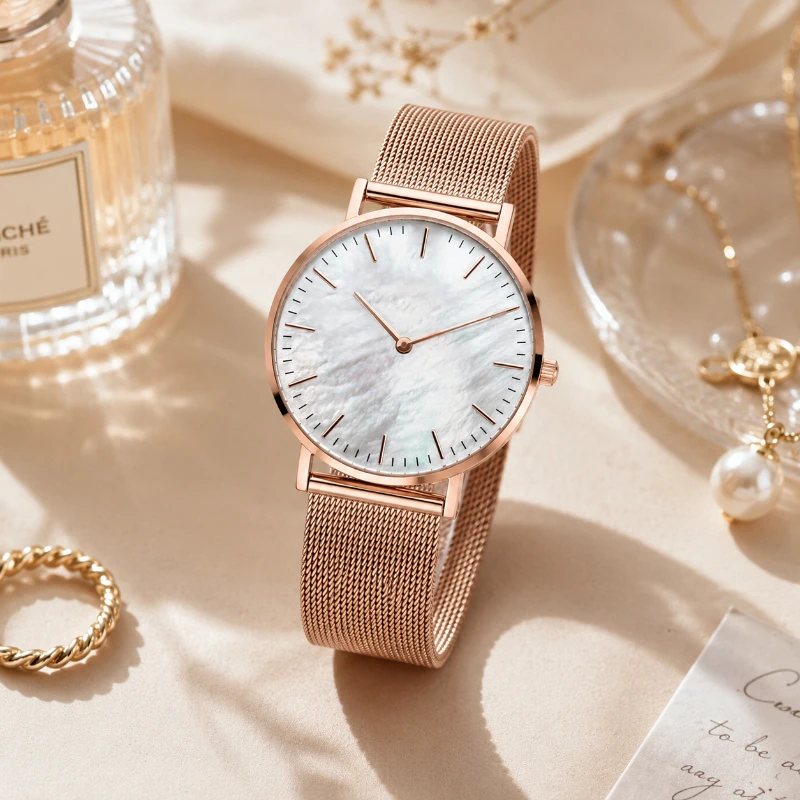 Luxury Rose Gold Mesh Strap Watches for Women Simple Thin Case Shell Pattern Dial Quartz Clock Elegant Daily Wristwatch Gift
Luxury Rose Gold Mesh Strap Watches for Women Simple Thin Case Shell Pattern Dial Quartz Clock Elegant Daily Wristwatch Gift