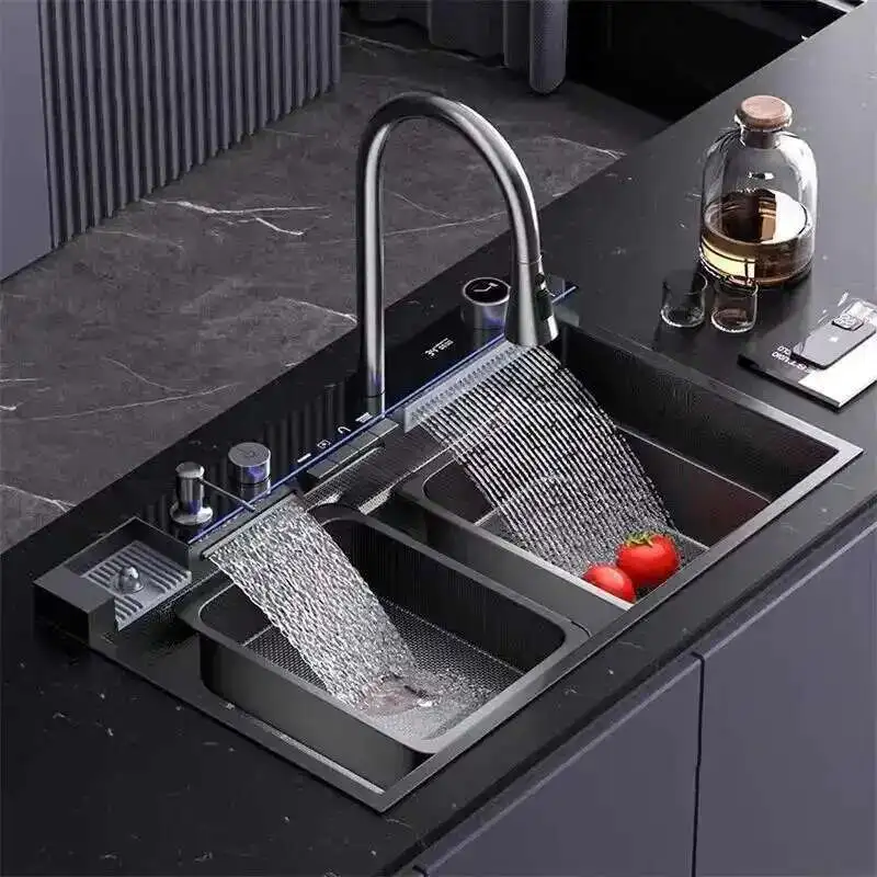 Thickened 304 Stainless Steel Sink Creative Waterfall Kitchen Sink Large Capacity Single Slot Digital Display Dish Washbasin W
Thickened 304 Stainless Steel Sink Creative Waterfall Kitchen Sink Large Capacity Single Slot Digital Display Dish Washbasin W