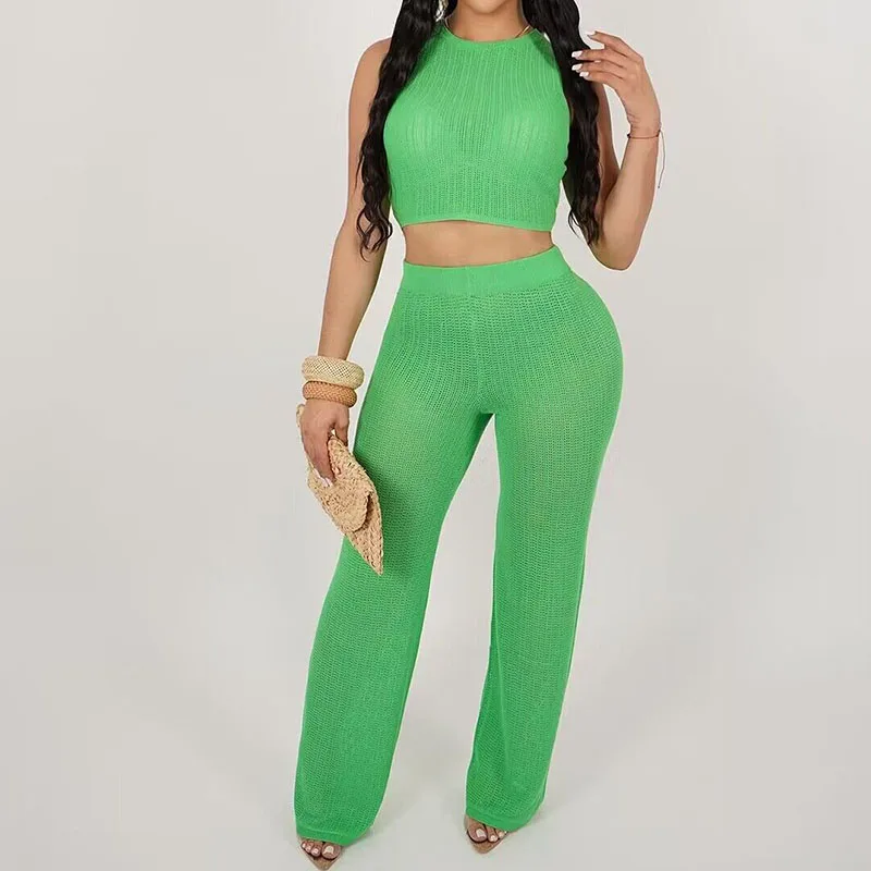 Summer Beach Vacation Knit Hollow Out Two Piece Sets Women Outfit Sleeveless Lace-up Crop Top and Pants Matching Sets Club Party
Summer Beach Vacation Knit Hollow Out Two Piece Sets Women Outfit Sleeveless Lace-up Crop Top and Pants Matching Sets Club Party