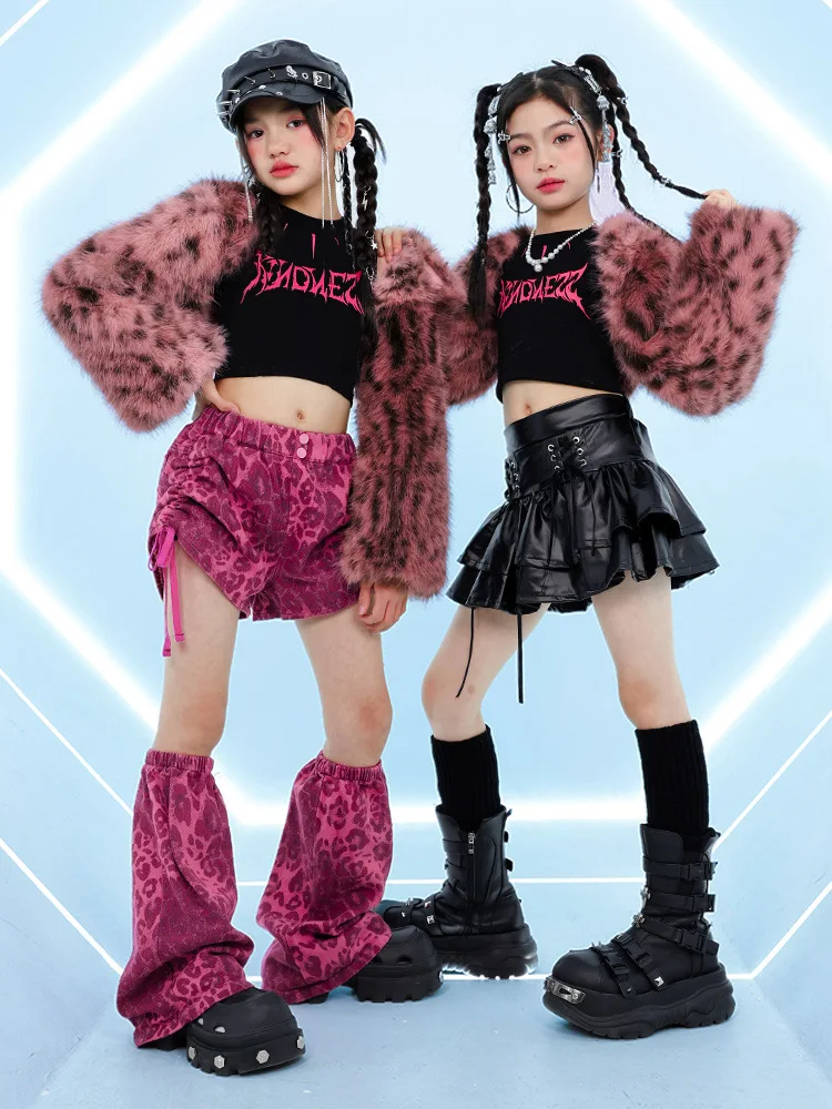 Kid Kpop Hip Hop Clothing Pink Leopard Faux Fur Crop Coat Black Layered Skirt Side Tie Shorts for Girls Dance Costumes Clothes
Kid Kpop Hip Hop Clothing Pink Leopard Faux Fur Crop Coat Black Layered Skirt Side Tie Shorts for Girls Dance Costumes Clothes