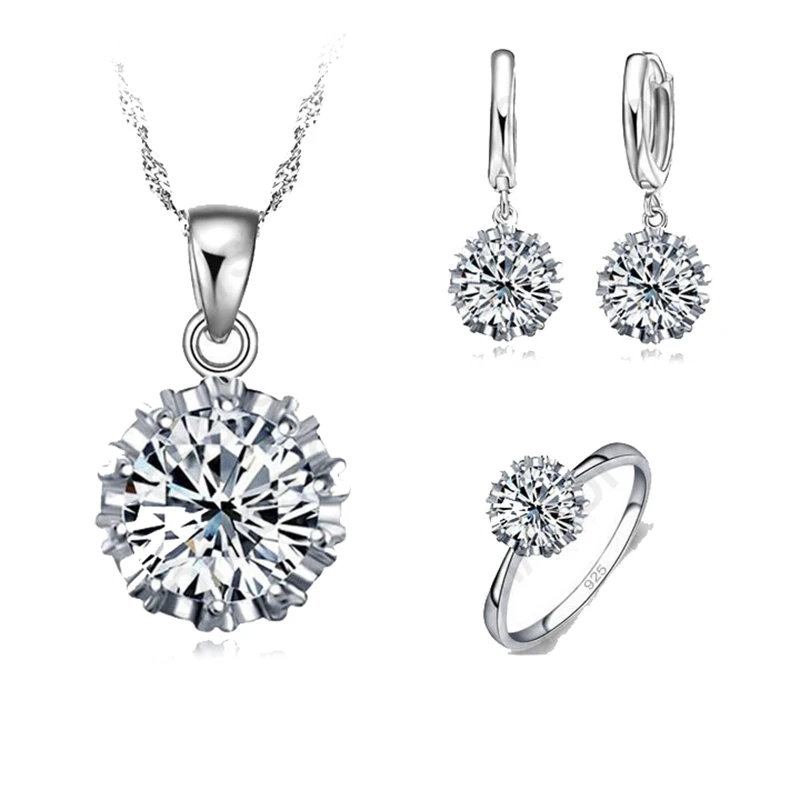925 Sterling Silver Wedding Jewelry Sets For Women Big Stone CZ Cubic Zirconia Necklace Earring Ring Party Gifts
925 Sterling Silver Wedding Jewelry Sets For Women Big Stone CZ Cubic Zirconia Necklace Earring Ring Party Gifts