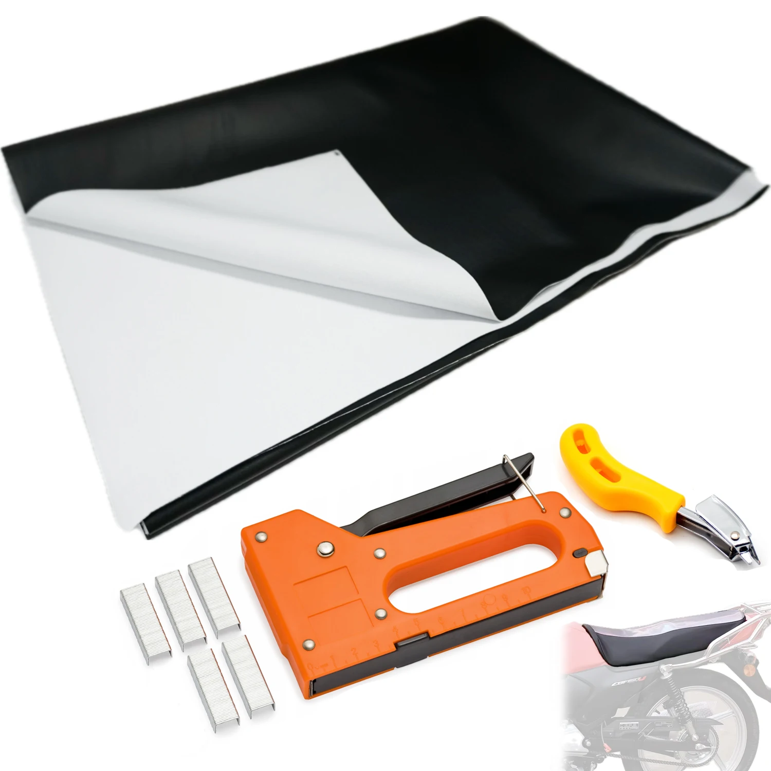 Motorcycle Seat Cover & Staple Gun DIY Universal Elastic Cushion Pad Replace Flexible Protector Black PU Leather Waterproof ATV
Motorcycle Seat Cover & Staple Gun DIY Universal Elastic Cushion Pad Replace Flexible Protector Black PU Leather Waterproof ATV