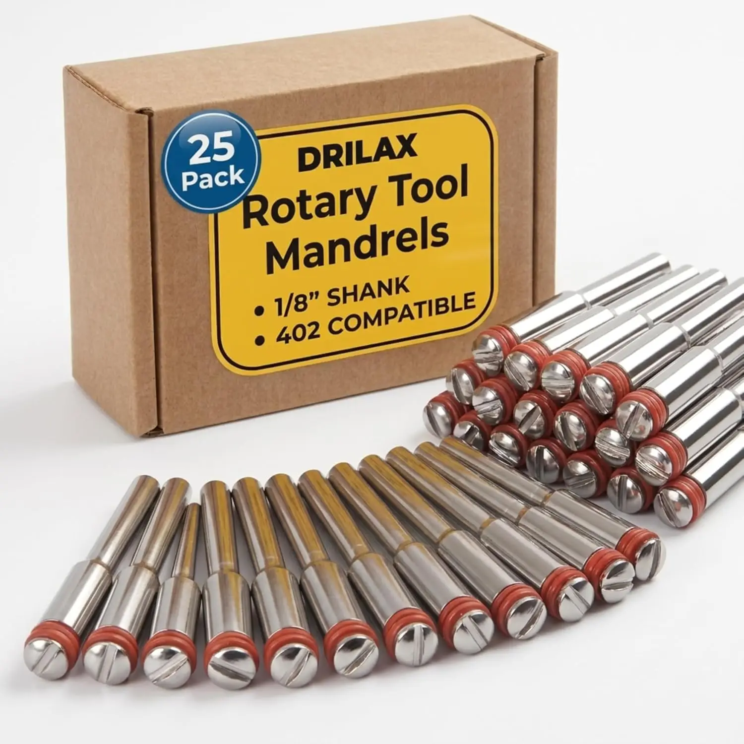 25-Pc Rotary Tool Mandrels (1/8" Shank) - Compatible with 402 Holders for Cut-Off Discs, Grinding Wheels & Polishing Accessories
25-Pc Rotary Tool Mandrels (1/8" Shank) - Compatible with 402 Holders for Cut-Off Discs, Grinding Wheels & Polishing Accessories