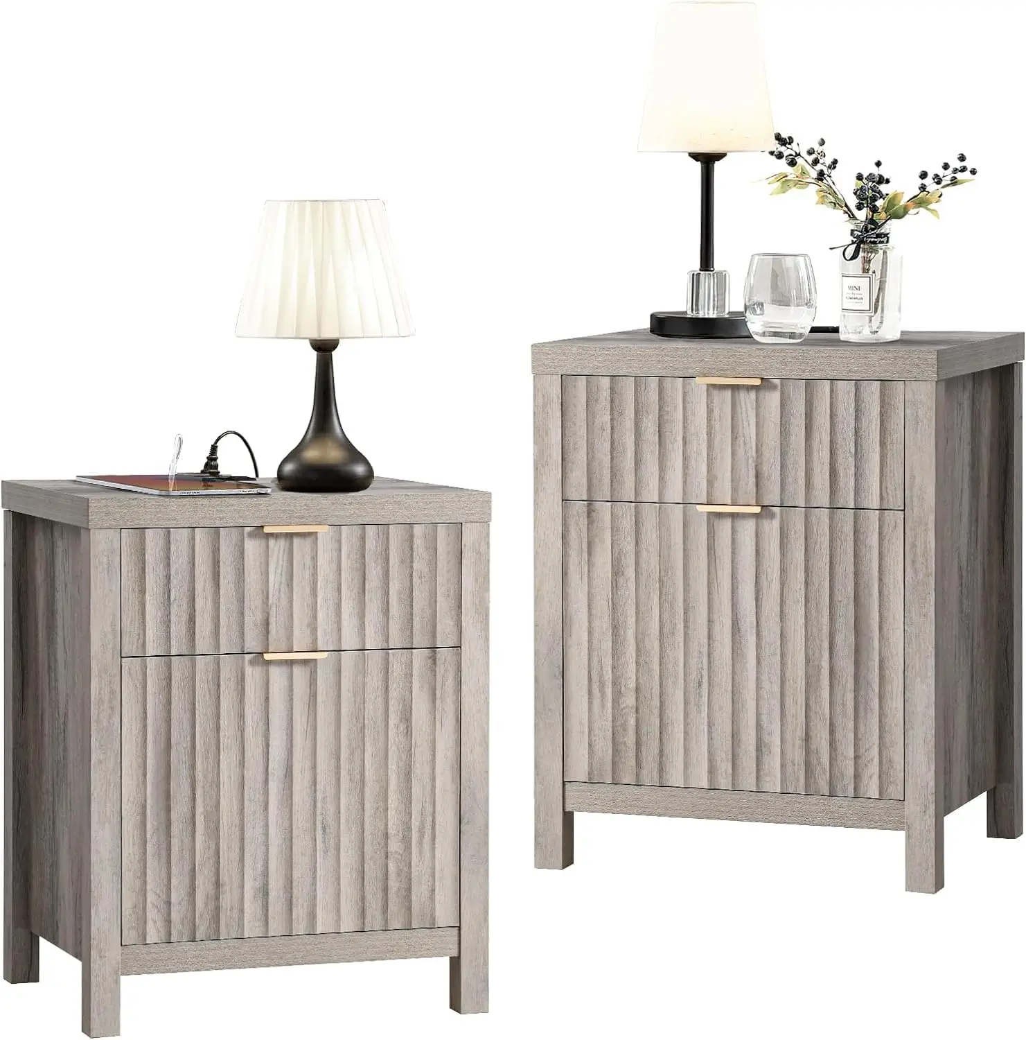 2 Drawer Nightstand, End Table with Charging Station, Night Stand with Fluted Panel, Farmhouse Sofa/Bed Side Table for Bedroom
2 Drawer Nightstand, End Table with Charging Station, Night Stand with Fluted Panel, Farmhouse Sofa/Bed Side Table for Bedroom