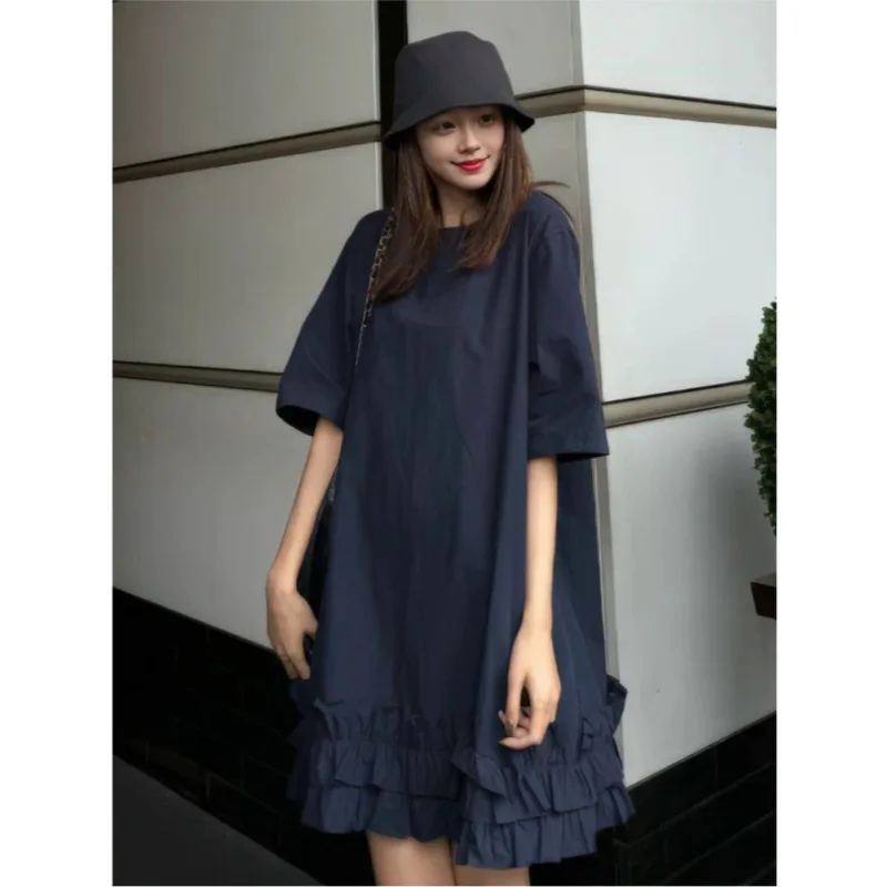 Harajuku Minimalist Navy Blue Oversized T-shirt Dress Short Sleeve Ruffle Hem Casual Mini Dress For Women Streetwear Trendy Wear
Harajuku Minimalist Navy Blue Oversized T-shirt Dress Short Sleeve Ruffle Hem Casual Mini Dress For Women Streetwear Trendy Wear