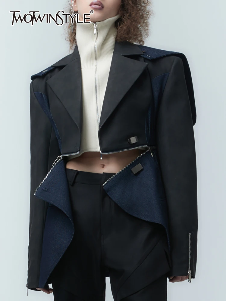 TWOTWINSTYLE Detachable Slimming Blazers For Women Notched Collar Long Sleeve Patchwork Zipper Casual Chic Blazer Female Fashion
TWOTWINSTYLE Detachable Slimming Blazers For Women Notched Collar Long Sleeve Patchwork Zipper Casual Chic Blazer Female Fashion