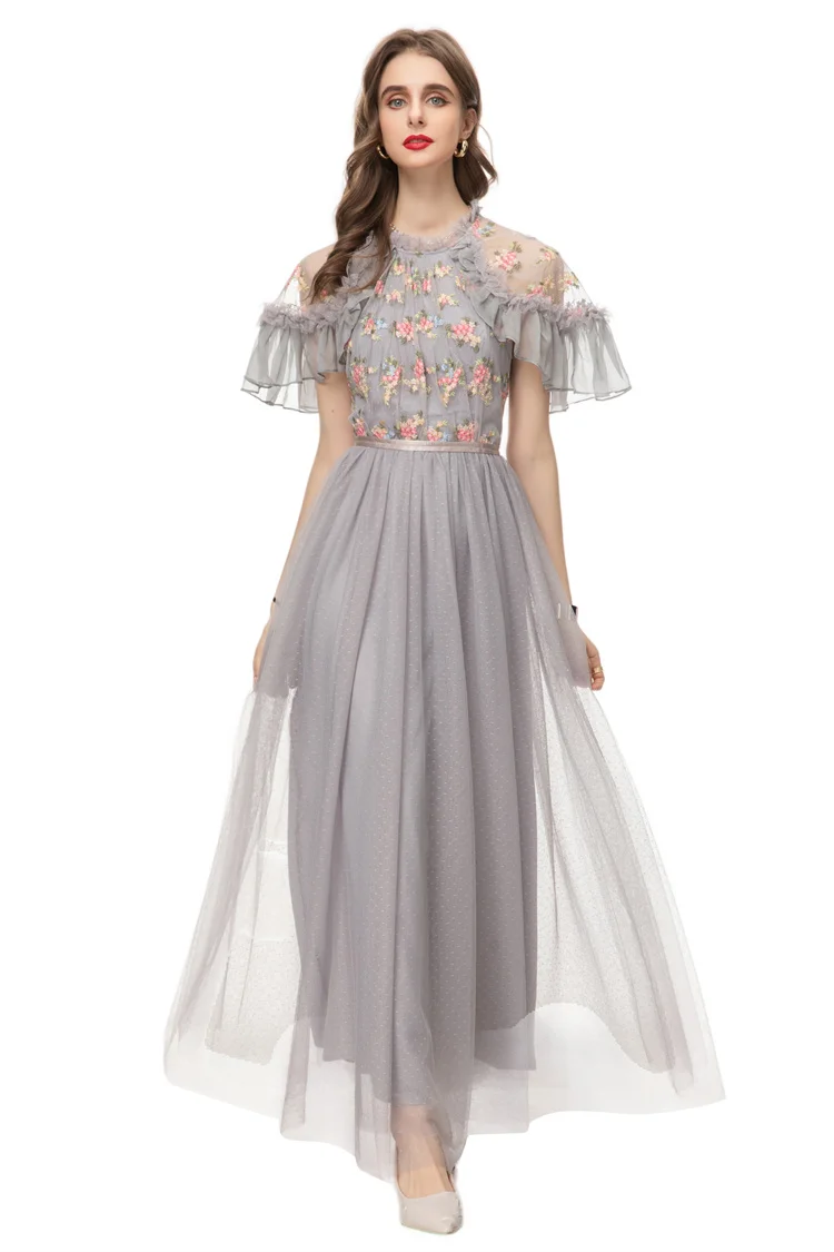 Spring Fashion Designer Vintage Dot Party Dress Women O Neck Mesh Ruffles Embroidery High Waist Slim A-LINE Long Dress
Spring Fashion Designer Vintage Dot Party Dress Women O Neck Mesh Ruffles Embroidery High Waist Slim A-LINE Long Dress
