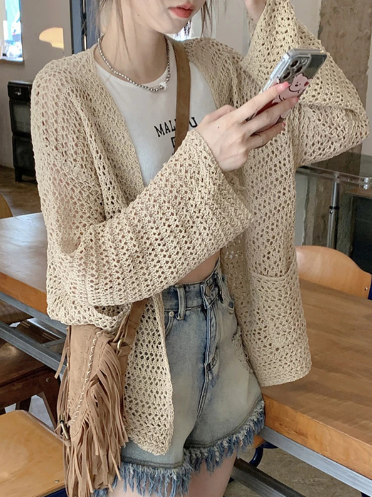 Cardigan for Women Hollow Out Sunscreen Knitting Summer Cardigan Thin Sling Outfit Loose Ladies Sweater Knitted Tops Coat
Cardigan for Women Hollow Out Sunscreen Knitting Summer Cardigan Thin Sling Outfit Loose Ladies Sweater Knitted Tops Coat