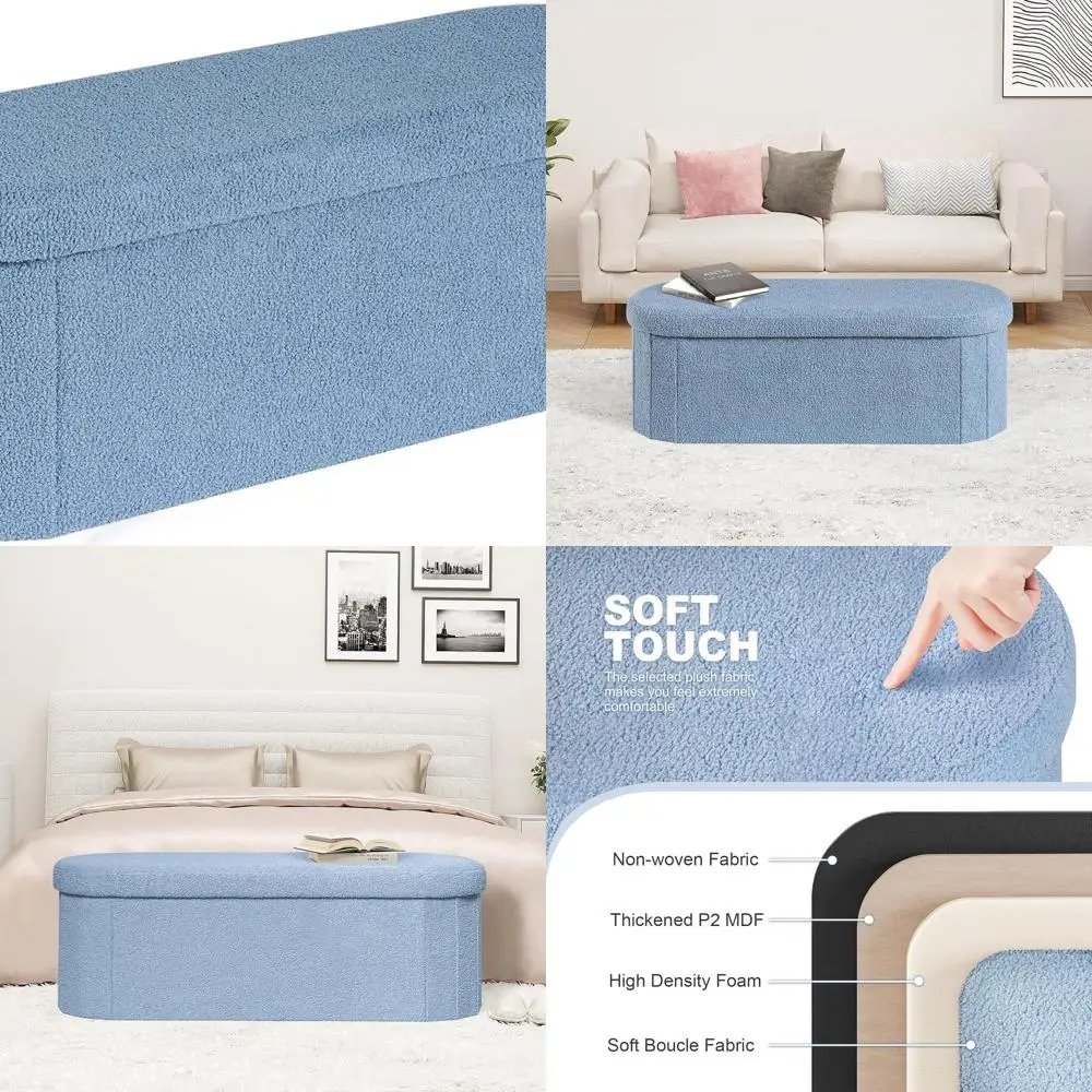Blue Velvet Storage Ottoman Bench with Folding and Footrest, 43 x 15 x 15
Blue Velvet Storage Ottoman Bench with Folding and Footrest, 43 x 15 x 15
