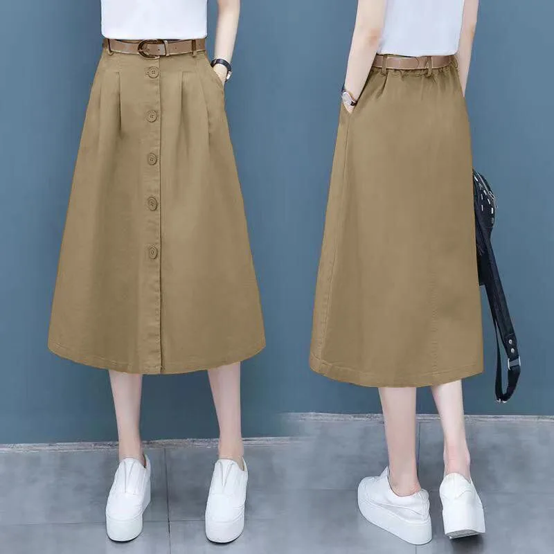 Summer New Women's Skirt Elastic Waist A-line Skirts Fashion Female Medium Length Swing Skirts Single-breasted Khaki Black
Summer New Women's Skirt Elastic Waist A-line Skirts Fashion Female Medium Length Swing Skirts Single-breasted Khaki Black