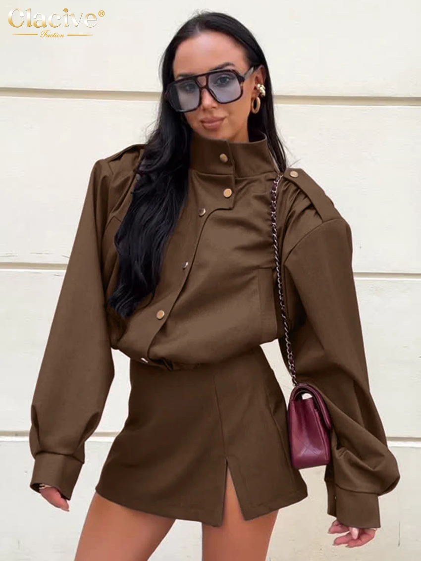 Clacive Fashion Loose Brown Pu Leather 2 Piece Set Women Elegant Long Sleeve Shirt With High Waist Mini Skirt Set Female Clothes
Clacive Fashion Loose Brown Pu Leather 2 Piece Set Women Elegant Long Sleeve Shirt With High Waist Mini Skirt Set Female Clothes