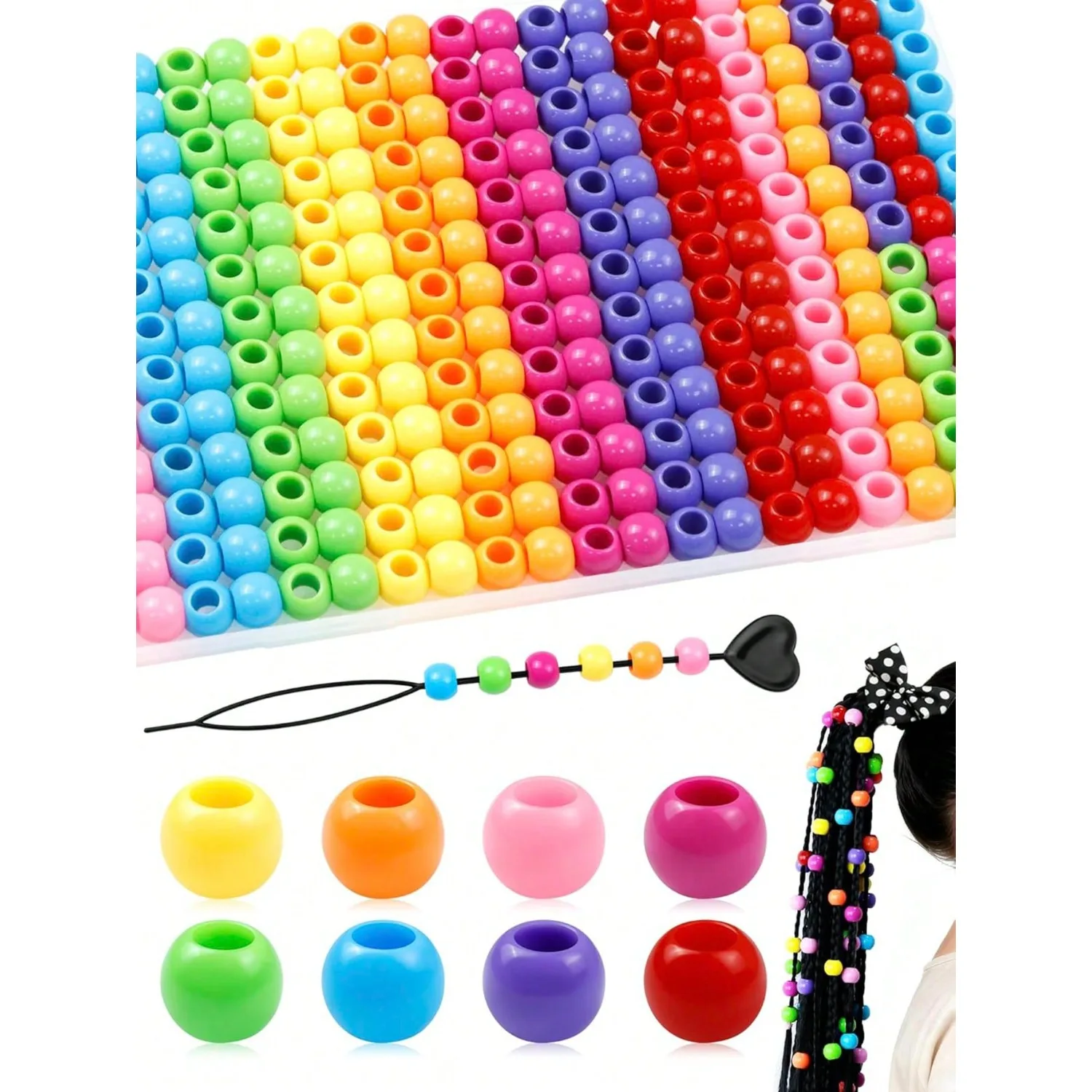 260PCS Girls Large Hole Hair Beads(Random Colors), 10x12mm Acrylic Pony Beads For Hair Braids, Bulk Pack - Mixed Colors For Bracelets & DIY
260PCS Girls Large Hole Hair Beads(Random Colors), 10x12mm Acrylic Pony Beads For Hair Braids, Bulk Pack - Mixed Colors For Bracelets & DIY