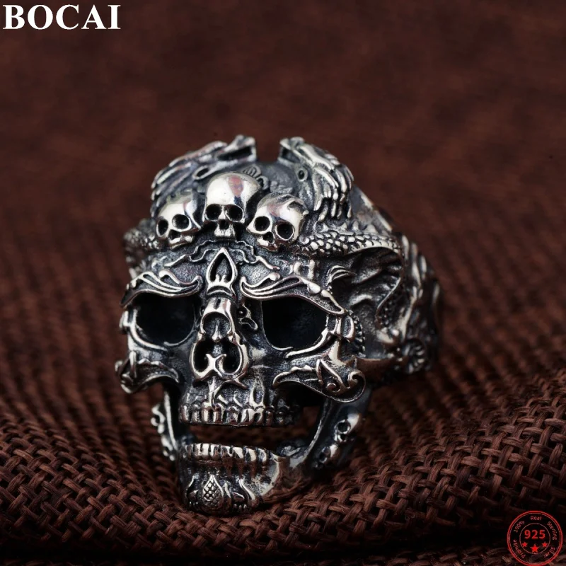 BOCAI S925 кольца из стерлингового серебра для мужчин ретро узор дракона 3D кольцо с черепом панк властные модные ювелирные изделия оптом 
BOCAI S925 кольца из стерлингового серебра для мужчин ретро узор дракона 3D кольцо с черепом панк властные модные ювелирные изделия оптом