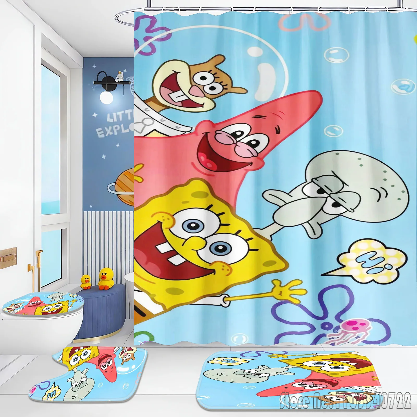 Anime S-Spongebob Cute Shower Curtain Set 4pcs Waterproof Washable Bathroom Drapes Anti-slip Rug Toilet Lid Cover Bath Mat Set
Anime S-Spongebob Cute Shower Curtain Set 4pcs Waterproof Washable Bathroom Drapes Anti-slip Rug Toilet Lid Cover Bath Mat Set