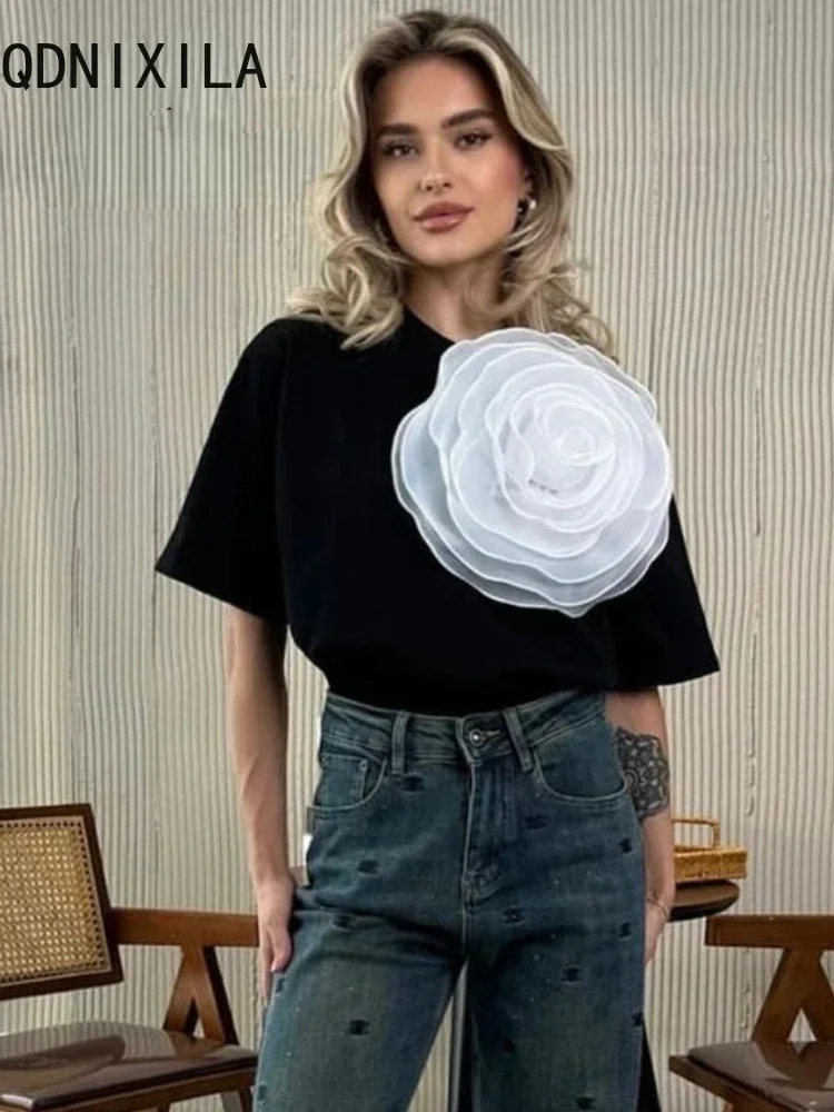 2025 Summer New Women's T-shirt Loose Cotton O-neck Short Sleeve Top Casual Elegant Appliques Baggy Sense of Design Tee Female
2025 Summer New Women's T-shirt Loose Cotton O-neck Short Sleeve Top Casual Elegant Appliques Baggy Sense of Design Tee Female