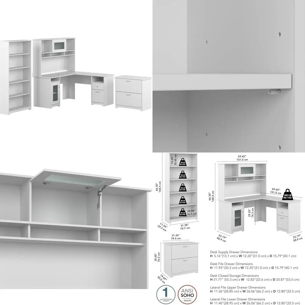 L-Shaped Desk with Hutch, 5-Shelf Bookcase and Lateral File Cabinet - Computer Table with Storage and Shelving
L-Shaped Desk with Hutch, 5-Shelf Bookcase and Lateral File Cabinet - Computer Table with Storage and Shelving