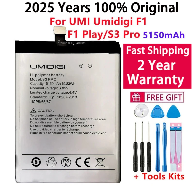 2025 Years 100% Original Replacement Battery For UMI Umidigi F1 F1 Play S3 Pro 5150mAh Hight Capacity Batteries Bateria+ Tools
2025 Years 100% Original Replacement Battery For UMI Umidigi F1 F1 Play S3 Pro 5150mAh Hight Capacity Batteries Bateria+ Tools
