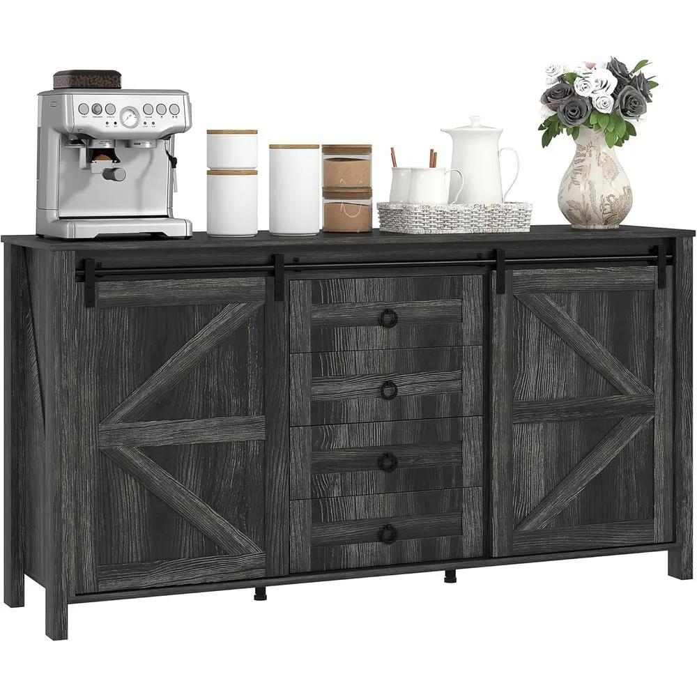 60 Sideboard with Sliding Doors, 4 Drawers, 2 Adjustable Shelves, Distressed Gray Kitchen Cabinet
60 Sideboard with Sliding Doors, 4 Drawers, 2 Adjustable Shelves, Distressed Gray Kitchen Cabinet