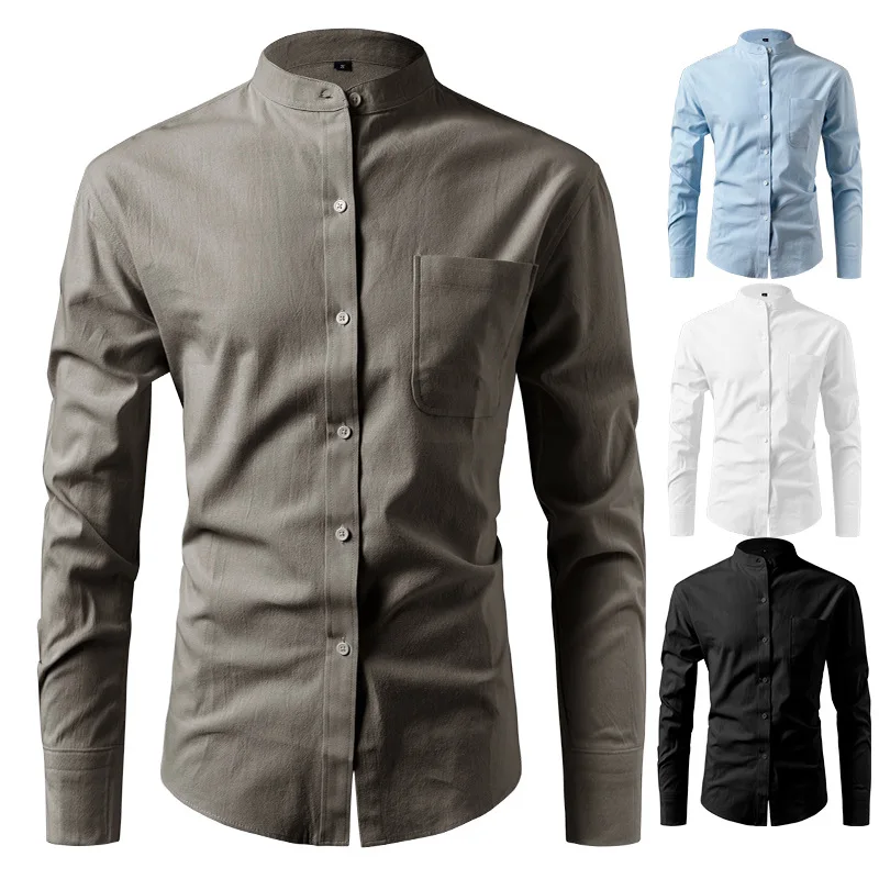Pure Cotton Men's Shirt Casual Long Sleeve Stand Collar Breathable Comfortable Plain Color Cross-Border Men's Dress Shirt
Pure Cotton Men's Shirt Casual Long Sleeve Stand Collar Breathable Comfortable Plain Color Cross-Border Men's Dress Shirt