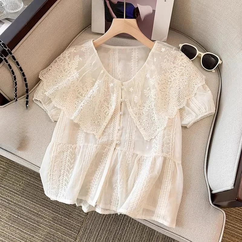 2025 Summer Women Korean Style Sweet Ladies Lantern Sleeve Embroidery Top Shirt , Woman Ruffles Beige Tops Shirts
2025 Summer Women Korean Style Sweet Ladies Lantern Sleeve Embroidery Top Shirt , Woman Ruffles Beige Tops Shirts