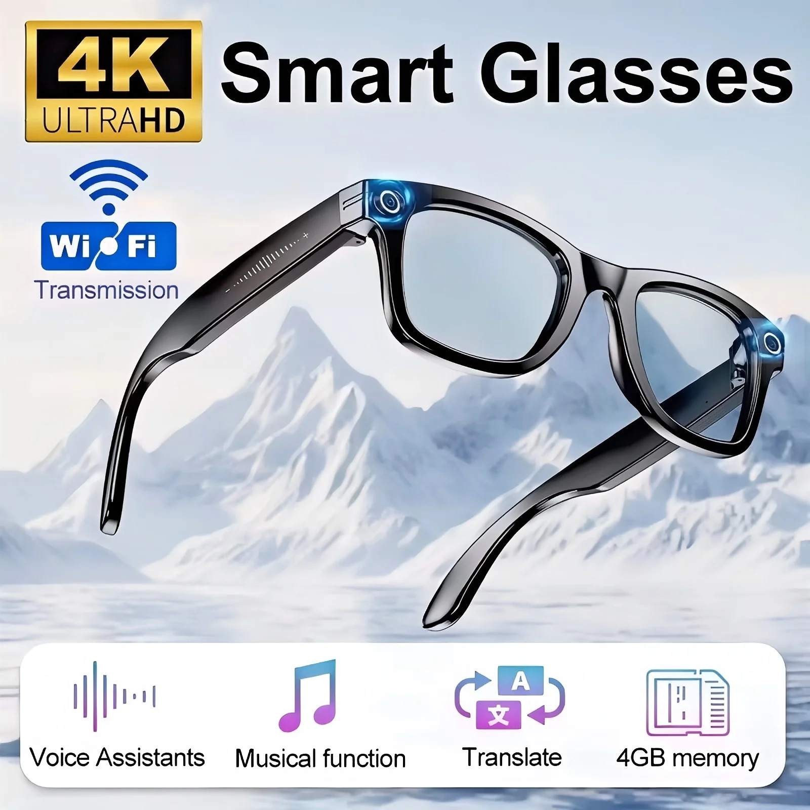Camera video glasses, smart translation, object recognition via camera, Q&A interaction, Hi-Fi music, and high-definition calls.
Camera video glasses, smart translation, object recognition via camera, Q&A interaction, Hi-Fi music, and high-definition calls.
