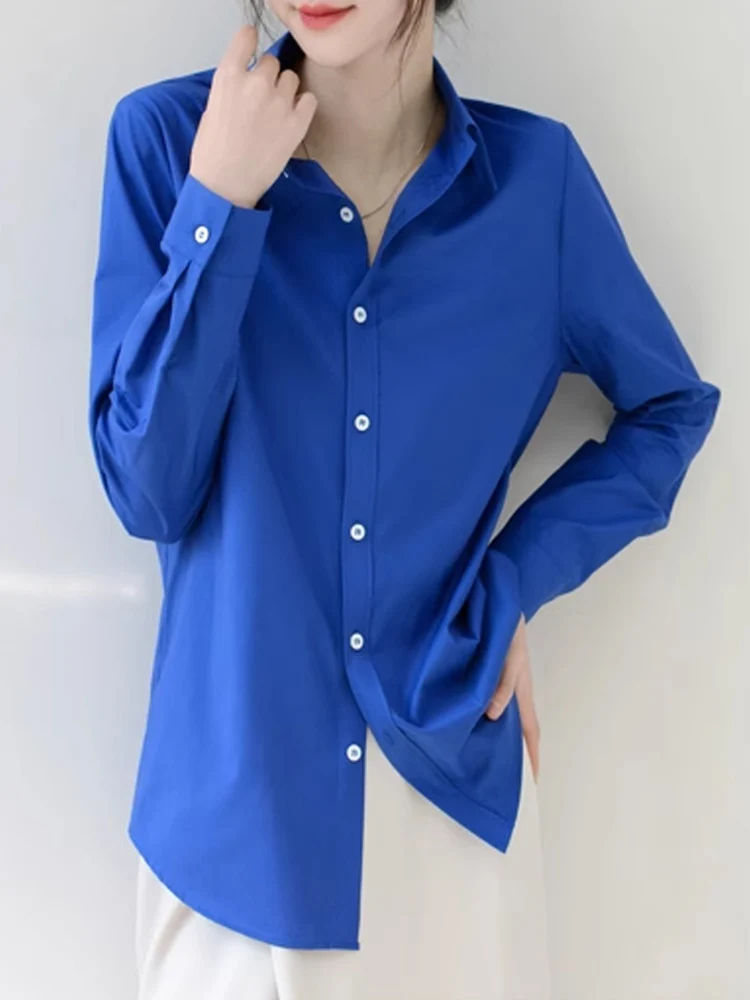 Свободная синяя рубашка, женская весенне-осенняя рубашка с рукавами до плеч, воротником-поло, однотонная, повседневная, элегантная, стильная, TT205
Свободная синяя рубашка, женская весенне-осенняя рубашка с рукавами до плеч, воротником-поло, однотонная, повседневная, элегантная, стильная, TT205