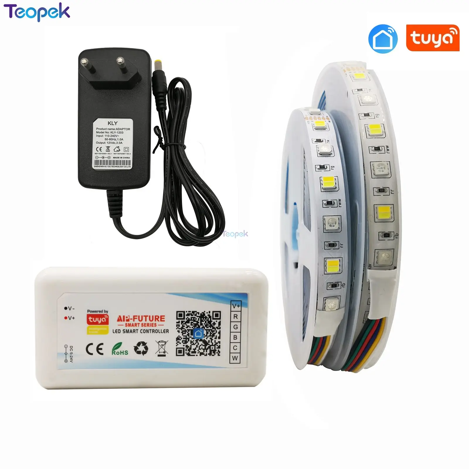 Tuya Wifi LED Strip Set RGB RGBW RGBCCT 5M 5050 300LEDs Flexible LED Light + Smart Life APP Controller + Power Adapter 
Tuya Wifi LED Strip Set RGB RGBW RGBCCT 5M 5050 300LEDs Flexible LED Light + Smart Life APP Controller + Power Adapter