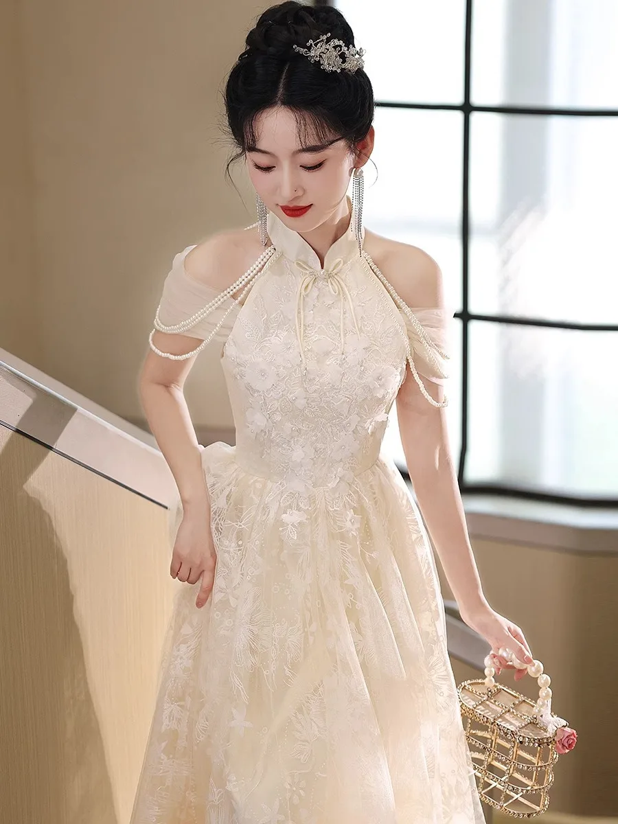 Elegant Pearl Embellished Evening Gown Neck Hanging Style Short Sleeve Long A-Line Skirt Adult Birthday Party Wedding Perform...
Elegant Pearl Embellished Evening Gown Neck Hanging Style Short Sleeve Long A-Line Skirt Adult Birthday Party Wedding Perform...