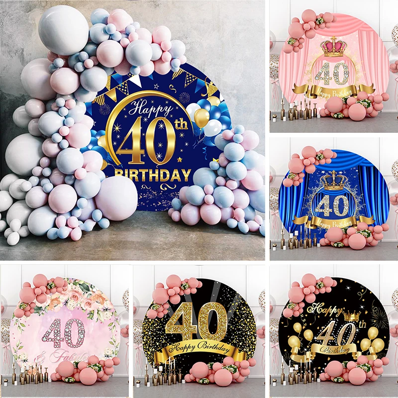 40th Birthday Round Backdrop for Women Men's 40 Years Party Blue Balloon Pink Flowers Decoration Circle Elastic Photo Background
40th Birthday Round Backdrop for Women Men's 40 Years Party Blue Balloon Pink Flowers Decoration Circle Elastic Photo Background