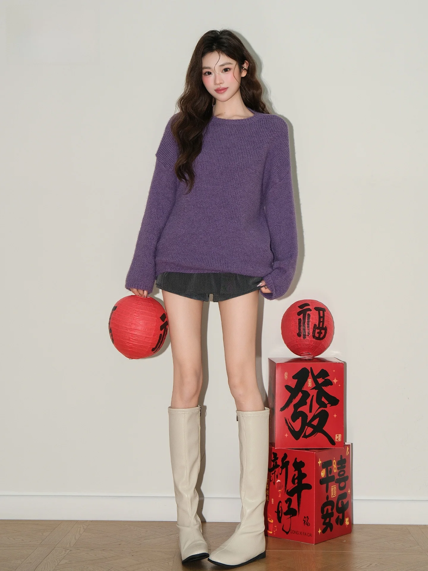 Soft Purple Cashmere Knitted Long Sleeve Loose Fitting round Neck Sweater Women's Summer Slimming Top Comfortable Casual Wear
Soft Purple Cashmere Knitted Long Sleeve Loose Fitting round Neck Sweater Women's Summer Slimming Top Comfortable Casual Wear