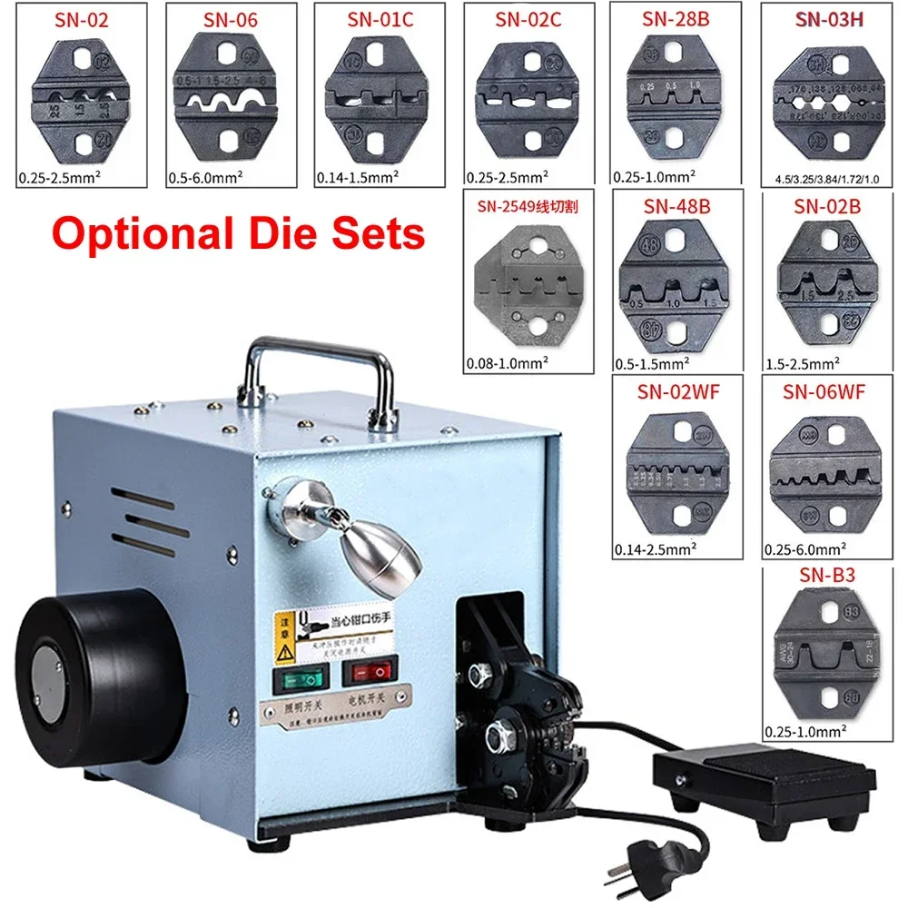 60W/220V 50Hz Electric Cold Press Terminal Crimping Tool 220V Terminal Crimping Machine with Replaceable Mold Set
60W/220V 50Hz Electric Cold Press Terminal Crimping Tool 220V Terminal Crimping Machine with Replaceable Mold Set