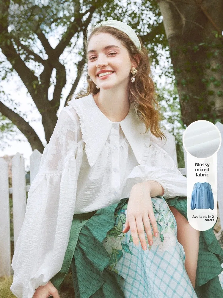 Retro Collar Embroidered Patchwork Lantern Sleeve Shirt Three Two Things Shoulder Cloud 2023 Autumn New Sweet Style Loose Fit
Retro Collar Embroidered Patchwork Lantern Sleeve Shirt Three Two Things Shoulder Cloud 2023 Autumn New Sweet Style Loose Fit