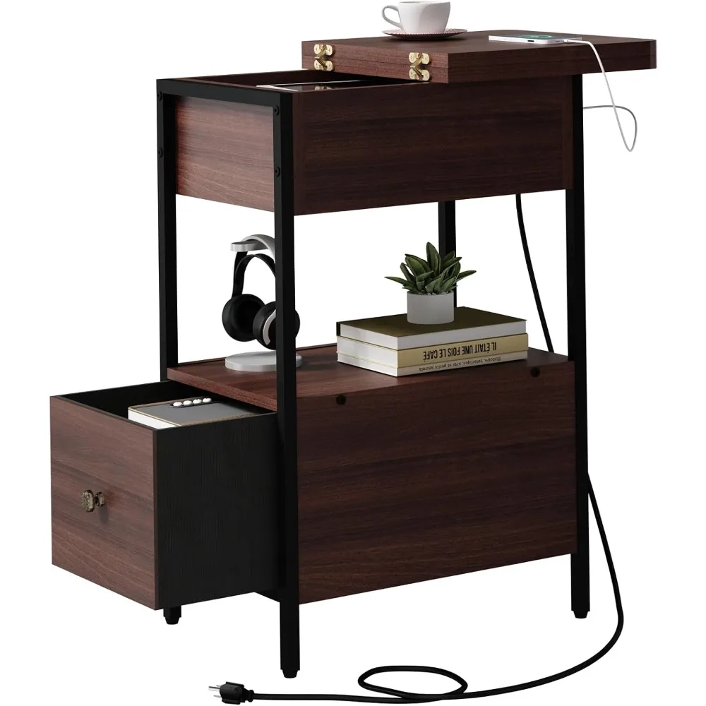 End Table with Charging Station - Narrow Side Table with Flip Top Cabinet & Fabric Drawer - Nightstand Bedside Tables
End Table with Charging Station - Narrow Side Table with Flip Top Cabinet & Fabric Drawer - Nightstand Bedside Tables