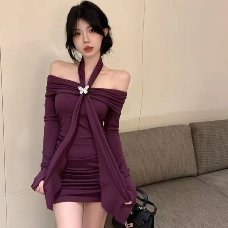 2025 Spring New Sexy Off Shoulder Bag Hip Mini Dress Women One Shoulder Slash Neck Lace Up Purple Long Sleeve Party Slim Dresses
2025 Spring New Sexy Off Shoulder Bag Hip Mini Dress Women One Shoulder Slash Neck Lace Up Purple Long Sleeve Party Slim Dresses