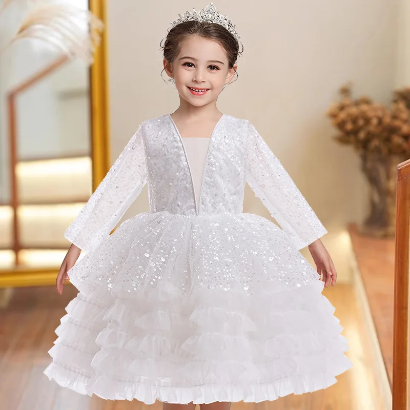 Baby Girl Princess Dress Fashion Sequin White Wedding Dress For Children Ruffle V-neck Ball Gown Elegant Girls Party Dresses
Baby Girl Princess Dress Fashion Sequin White Wedding Dress For Children Ruffle V-neck Ball Gown Elegant Girls Party Dresses