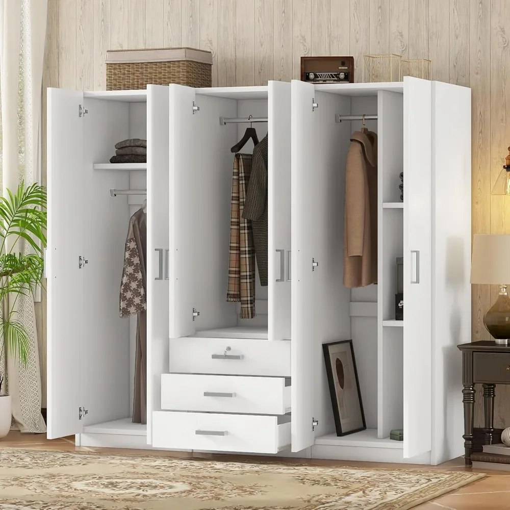 Wooden Wardrobe 6-Doors with Three Storage Shelves and Lockable Drawers| Freestanding High Armoire w/ 3 Hanging Rods|White
Wooden Wardrobe 6-Doors with Three Storage Shelves and Lockable Drawers| Freestanding High Armoire w/ 3 Hanging Rods|White