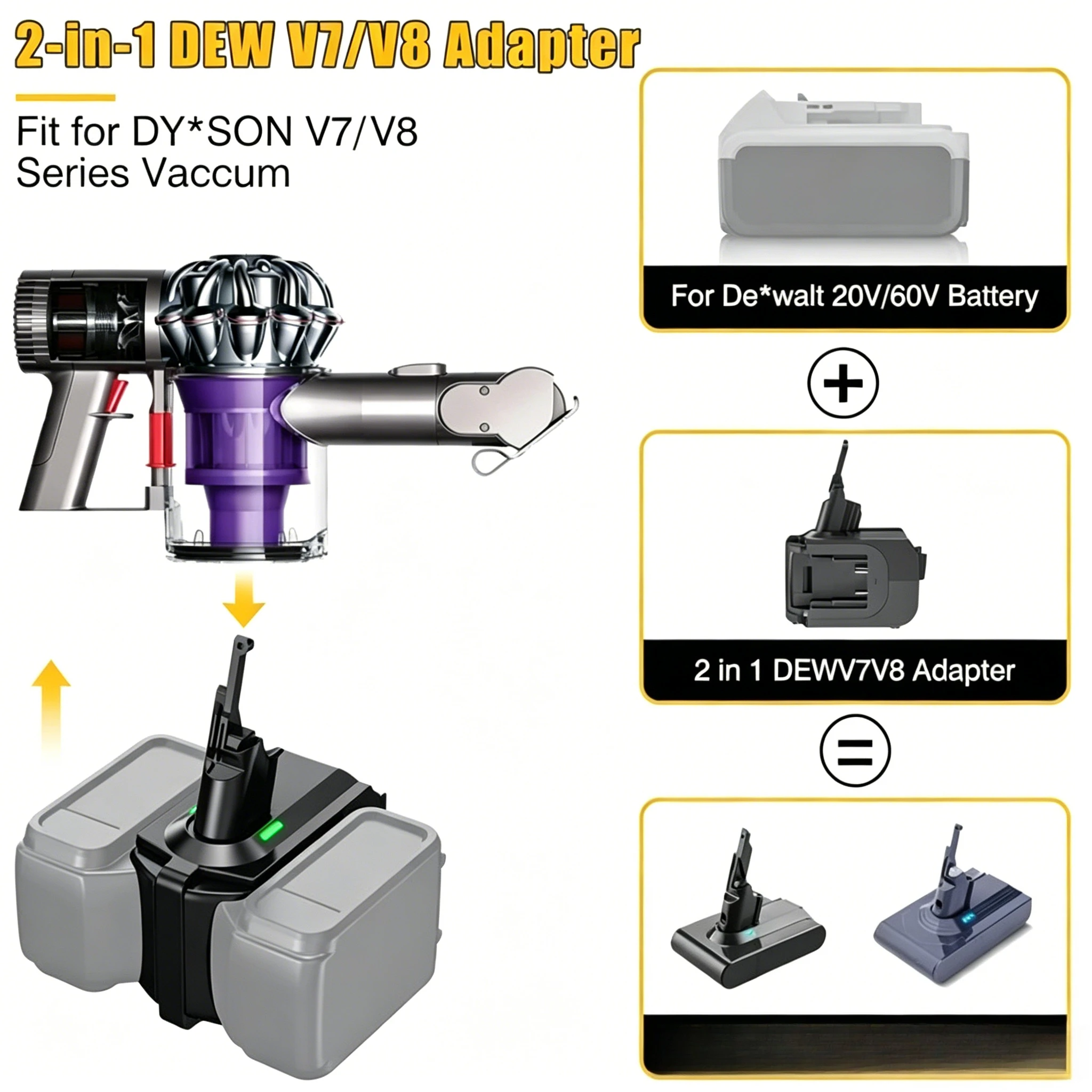 Converter For Dewalt 20V Battery 2-in-1 Double Battery Adapter Work for Dyson V7 V8 Vacuum Cleaner
Converter For Dewalt 20V Battery 2-in-1 Double Battery Adapter Work for Dyson V7 V8 Vacuum Cleaner