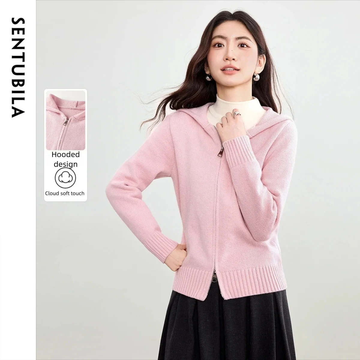 SENTUBILA Women's Knit Cardigan Casual Solid Double-Slider Zipper Hooded Cardigan 2025 Autumn Loose-fit Knit Sweaters W53EB3141
SENTUBILA Women's Knit Cardigan Casual Solid Double-Slider Zipper Hooded Cardigan 2025 Autumn Loose-fit Knit Sweaters W53EB3141