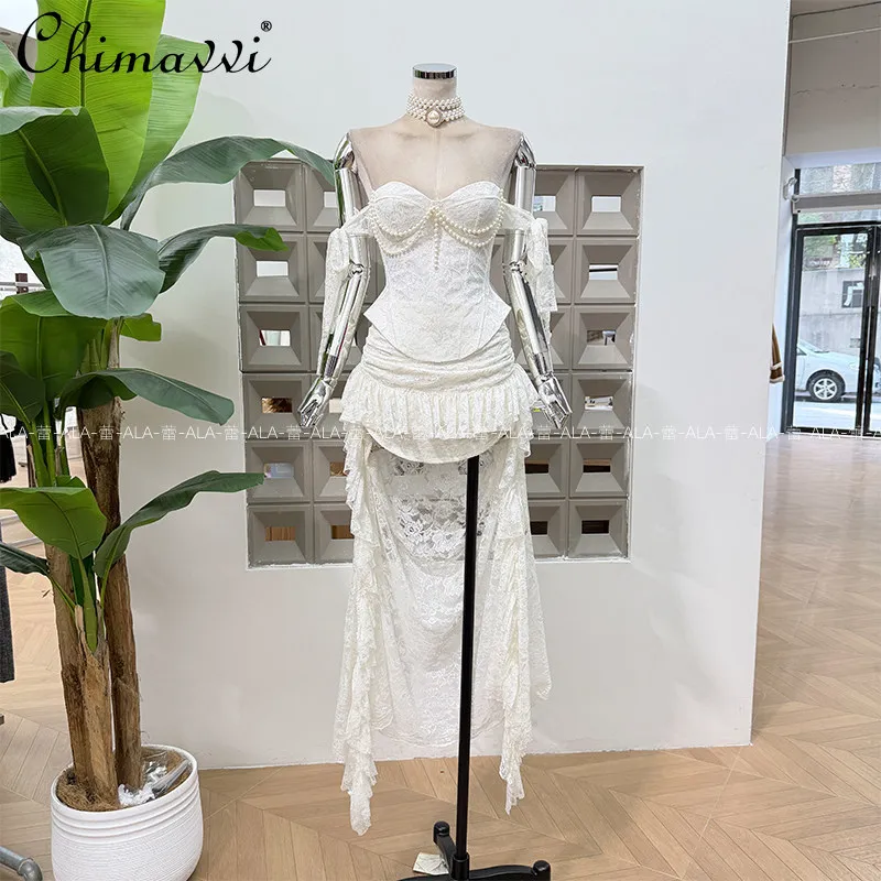Heavy Pearl Decoration Waist Tie Backtube Toptopslace Ruched Asymmetrical Short Front Long Back Dress Summer New Women Outfits
Heavy Pearl Decoration Waist Tie Backtube Toptopslace Ruched Asymmetrical Short Front Long Back Dress Summer New Women Outfits