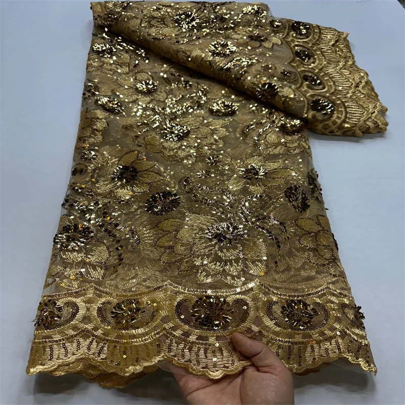 French Mesh Tulle Lace Fabric Embroidered 3D Sequins African Lace Fabric Gold High Quality Nigerian Wedding Dress for Women
French Mesh Tulle Lace Fabric Embroidered 3D Sequins African Lace Fabric Gold High Quality Nigerian Wedding Dress for Women