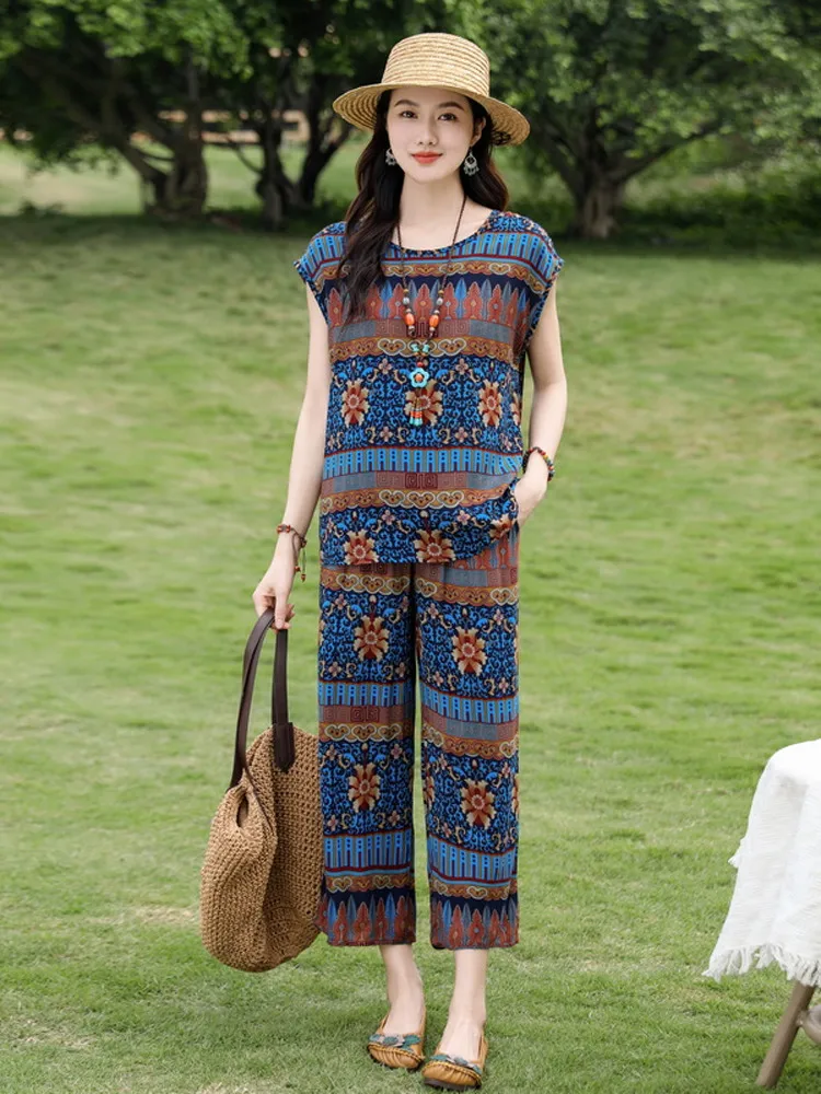 New 2025 Women's Cotton Silk Set Casual Summer Loose Fit Top And Pants Short Sleeve Floral Print Two Piece Set for Older Women
New 2025 Women's Cotton Silk Set Casual Summer Loose Fit Top And Pants Short Sleeve Floral Print Two Piece Set for Older Women